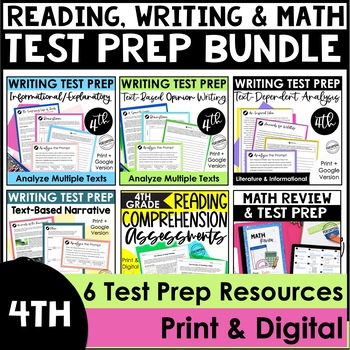 Preview of Reading Test Prep, Writing Test Prep, & Math Test Prep | 4th Grade Bundle
