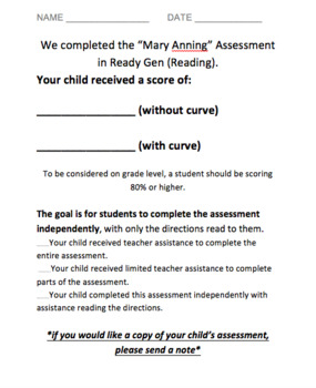 Preview of Reading Test Score Report for Parents - Editable