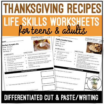 Preview of Reading Thanksgiving Recipes Worksheets
