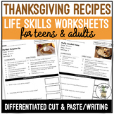 Reading Thanksgiving Recipes Worksheets