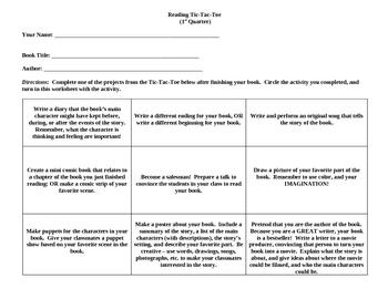 Preview of Reading Tic-Tac-Toe (A YEAR'S Worth of Great Book Report Ideas!)
