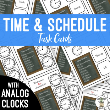Preview of Reading Time & Schedules ANALOG CLOCK Task Cards
