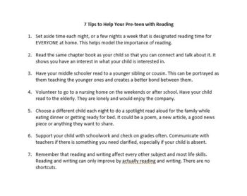 Preview of Reading Tips for Parents of Middle Schoolers