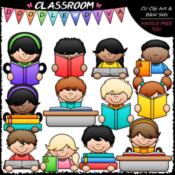 Reading Topper Kids - Clip Art & B&W Set by Classroom Doodle Diva