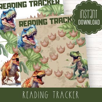 Preview of Reading Tracker Dinosaur T-Rex Themed * Printable Book Log * Reading Minutes