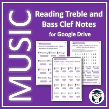 Preview of Reading Treble and Bass Clef Notes -17 Music Digital Worksheets for Google Drive