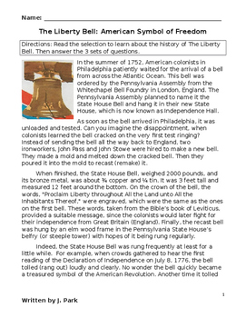 Preview of Reading & U.S. History Lesson THE LIBERTY BELL + 20 Comprehension/ Vocabulary Qs
