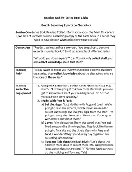 Preview of Reading Units of Study (Lucy Calkins) Unit 4, Series Book Clubs