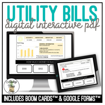 Preview of Reading Utility Bills Digital Interactive Activity