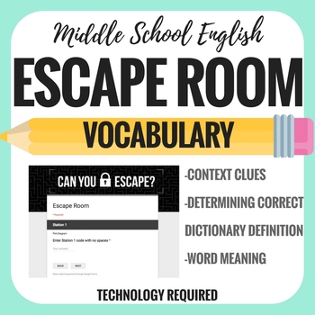 Preview of Reading Vocabulary Escape Room - Middle School - Test Prep