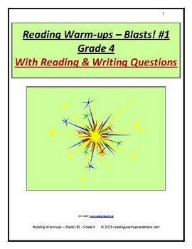 Preview of Reading Warm-ups - Blasts! #1 - Grade 4 - With Reading & Writing Questions