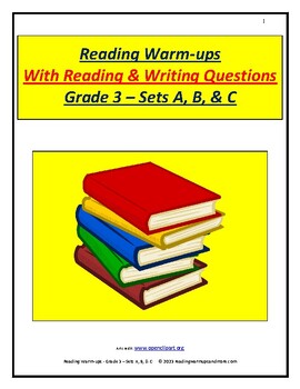 Preview of Reading Warm-ups with Reading & Writing Questions - Grade 3 - Sets A, B, & C