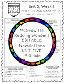 Reading Wonders EDITABLE Newsletters 1st Grade Unit Five