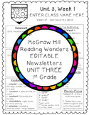 Reading Wonders EDITABLE Newsletters 1st Grade Unit Three