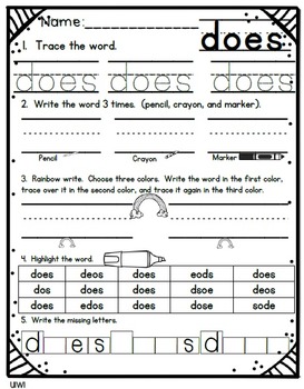 reading wonders sight word practice pages first grade tpt