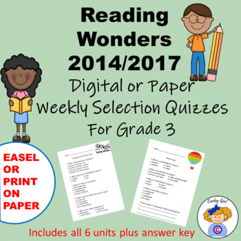 Preview of Wonders Reading 2014/2017 Third Grade Weekly Selections Quiz Packet