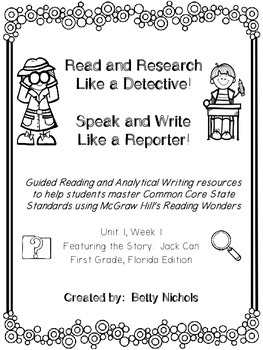 Preview of 1st Grade Reading Wonders Unit 1 Week 1 Guided Reading & Analytical Writing Pack