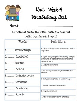 Reading Wonders Unit 1 Week 4 Vocabulary Test 5th grade by ...