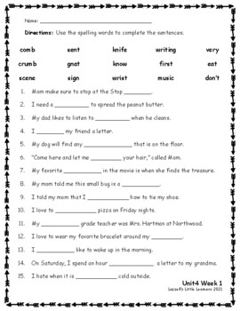 Reading Wonders: Unit 4 Spelling Fill In The Blank By Lazzell's Little 