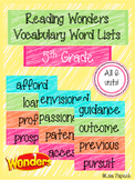 Reading Wonders Vocabulary Word Lists Grade 5