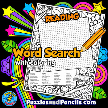 Preview of Reading Word Search Puzzle Activity with Coloring | National Read a Book Day