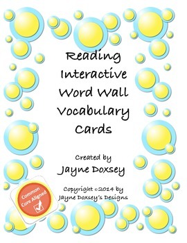 Preview of Reading Word Wall Vocabulary Cards