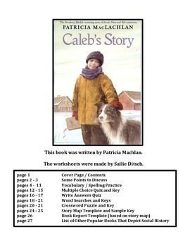 Preview of Reading Worksheets for Caleb's Story,  a book by Patricia MacLachlan.