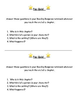 Reading Workshop Chapter Book Questions - Pop Quiz! by Enchanted ...