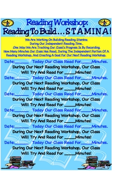 Preview of Reading Workshop Independent Stamina MInilesson Goal Minutes Chart