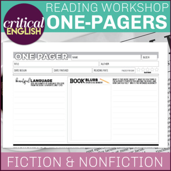 Preview of Reading Workshop: One Pagers for Fiction and Nonfiction Texts