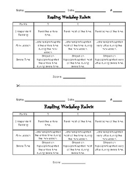 Preview of Reading Workshop Rubric