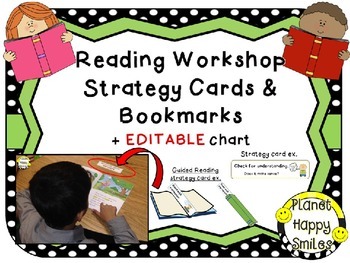 Preview of Reading Workshop Strategy Cards/Bookmarks + EDITABLE chart