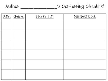 Preview of Reading/Writing Conference Form (teacher and student edition)