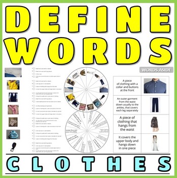 Preview of Definitions Reading Writing Vocabulary Puzzles Flash Cards CLOTHES