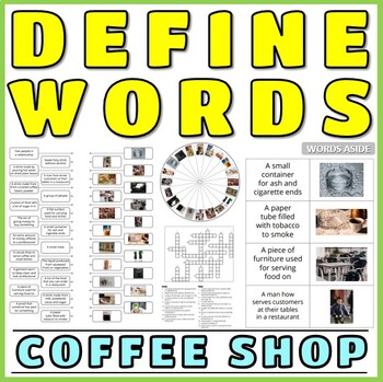 Preview of Definitions Reading Writing Vocabulary Puzzles Flash Cards COFFEE SHOP