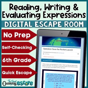 Preview of Reading, Writing, & Evaluating Expressions QUICK Digital Escape Room 6th Grade
