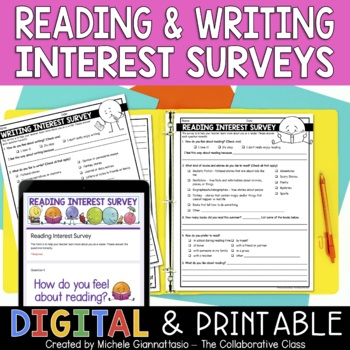 Preview of Reading & Writing Interest Survey | Print + Digital