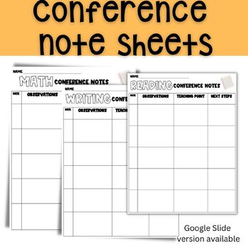 Preview of Reading Writing Math Conference Notes