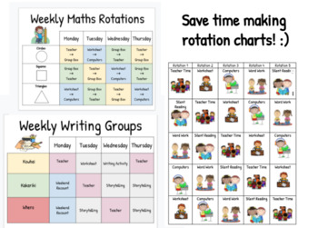 Preview of Reading + Writing + Maths Rotation Chart BUNDLE - all editable + free star chart