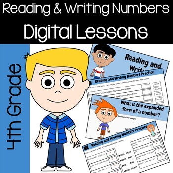 Preview of Reading & Writing Numbers 4th Grade Interactive Google Slides | Math Review