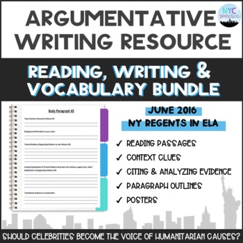 Preview of BUNDLE: Reading, Writing, Vocabulary & Posters for  an Argumentative Essay