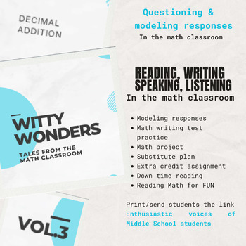 Preview of Reading/Writing/ in the Math Classroom- Witty Wonders (vol 3) - Add decimals