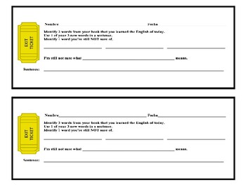 Preview of Reading a Book Exit Ticket- Spanish or English