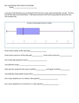 Preview of Reading a Box and Whisker Plot Practice Worksheet with Answers