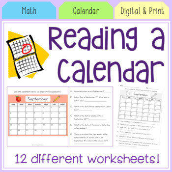 Preview of Reading a Calendar Worksheet