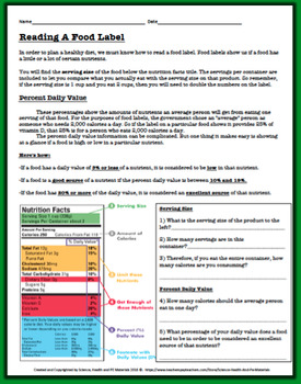Preview of Reading a Food Label Worksheet