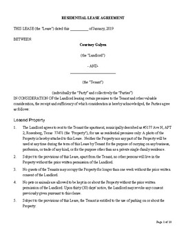 Preview of Reading a Lease Agreement - Scavenger Hunt - Money Matters