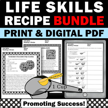 Preview of Life Skills Worksheets Special Education Activities Cooking Math Recipe HS