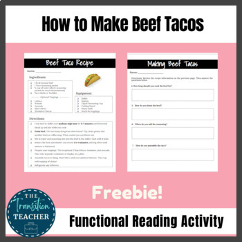 Preview of Reading a Recipe | Beef Tacos | Life Skills Activity 