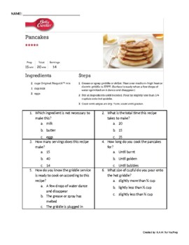 Preview of Reading a Recipe - Pancakes